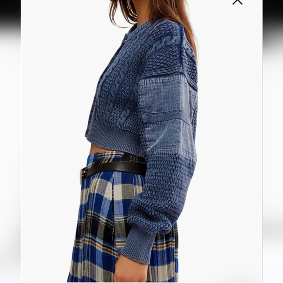 We The Free Blue Cable Knit Cropped Cardigan - Picture 3 of 8